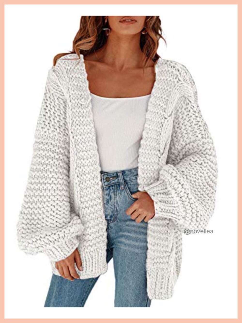Chunky Cable Knit Open Front Oversized Cardigan Batwing Long Sleeve